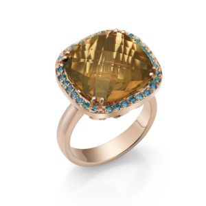 SORTIJA PLATA DORADA Y PIEDRAS